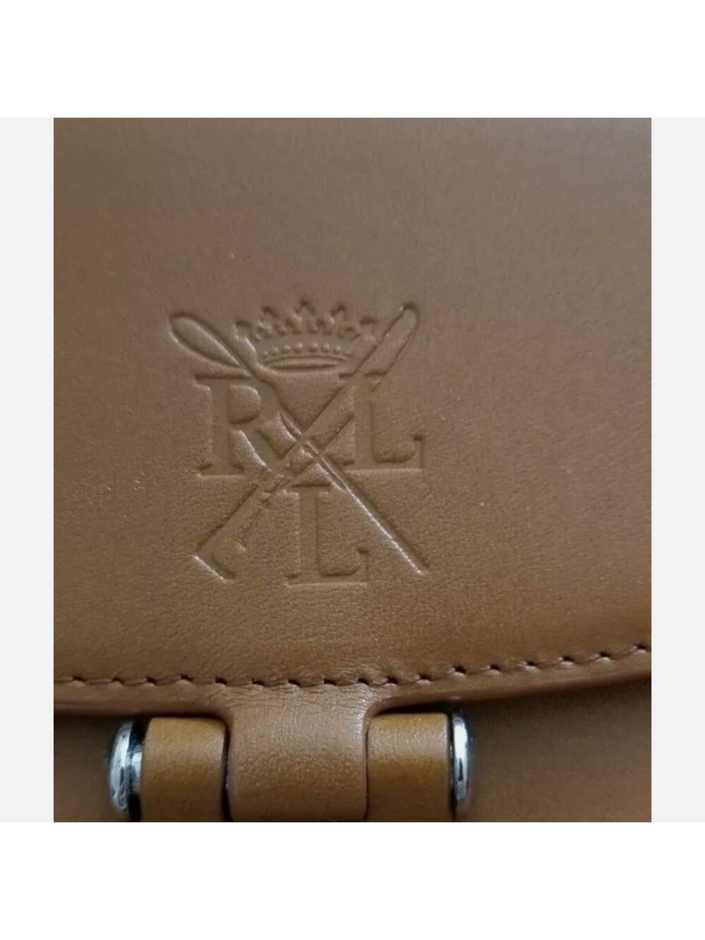 Ralph Lauren Tan Leather Clutch Bag.Built in makeup mirror in flap. - Picture 2 of 7